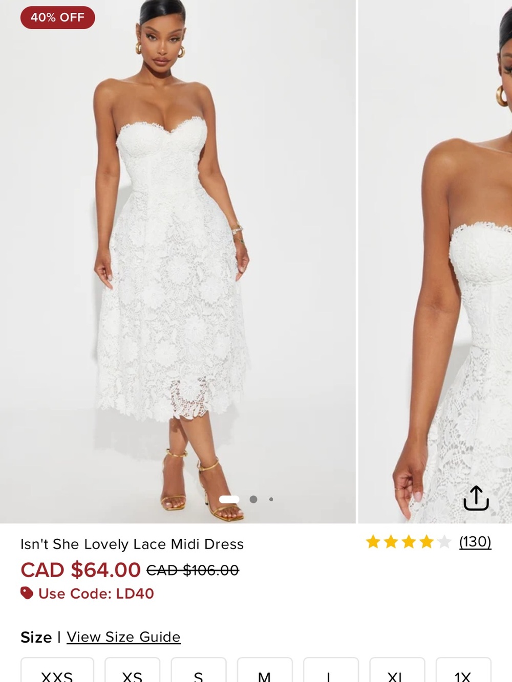 Fashion Nova White Strapless Lace Midi Dress